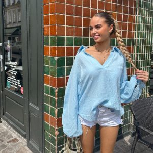 Chemise en gaze de coton Dali Bleu