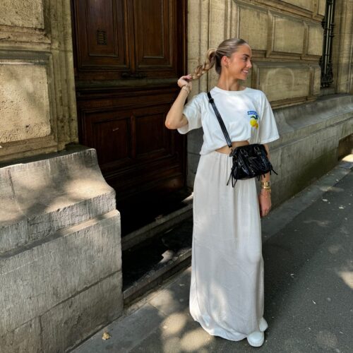 Jupe extra longue satinée GRIS PERLE