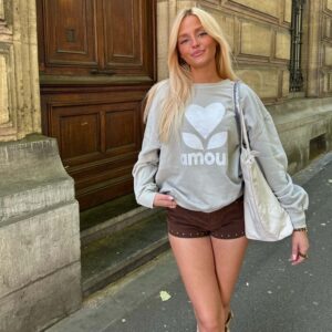 SWEAT AMOUR GRIS TAUPE