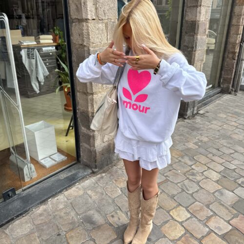 SWEAT AMOUR BLANC / FUSHIA