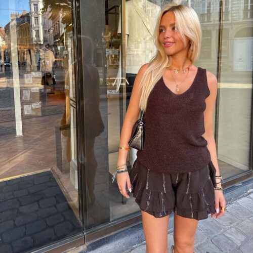 TOP PAILLETTES MARRON