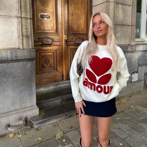 PULL AMOR ECRU/ROUGE